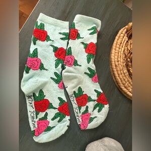 Betsey Johnson socks with roses Pink & Red roses. Gently used, no holes.